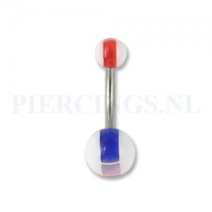Navelpiercing acryl wit rood wit blauw
