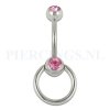 Navelpiercing roze met extra ring - jeweled