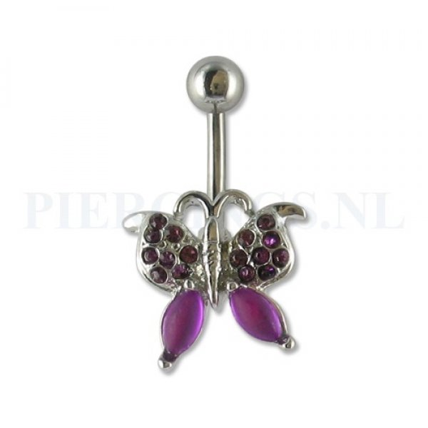 Navelpiercing vlinder gemstone paars