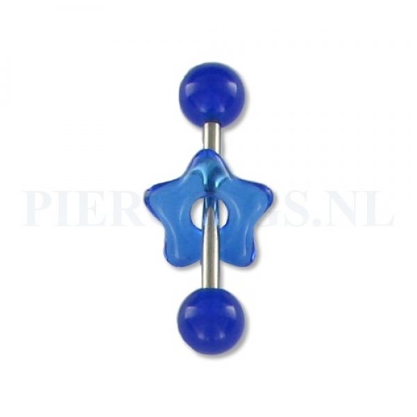 Tongpiercing acryl donut ronde ster blauw