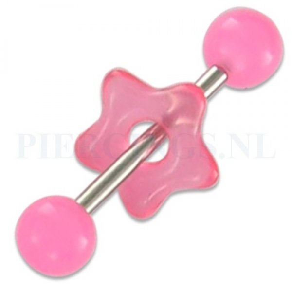 Tongpiercing acryl donut ronde ster roze