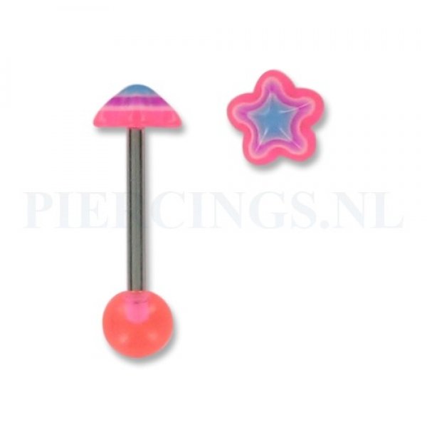 Tongpiercing acryl ster roze-paars-blauw
