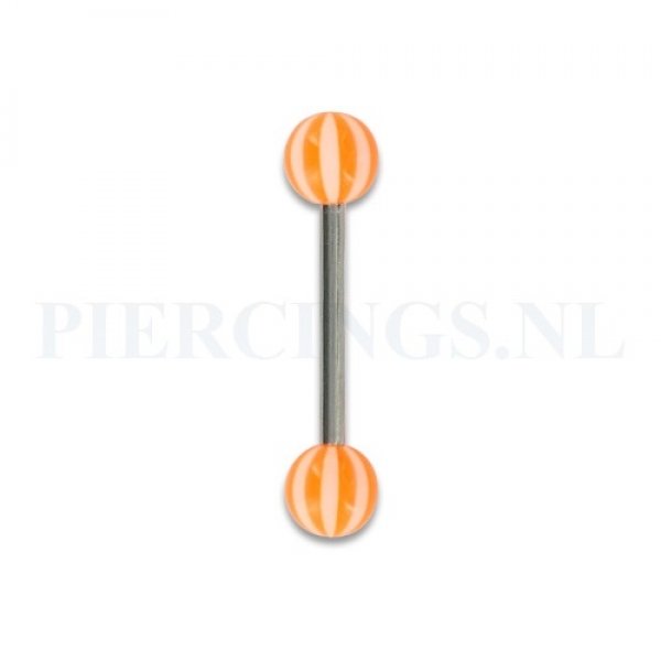 Tongpiercing acryl strandbal wit met oranje