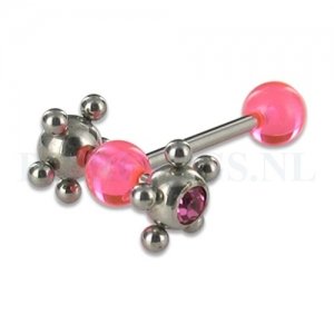 Tongpiercing chirurgisch staal met tickler roze